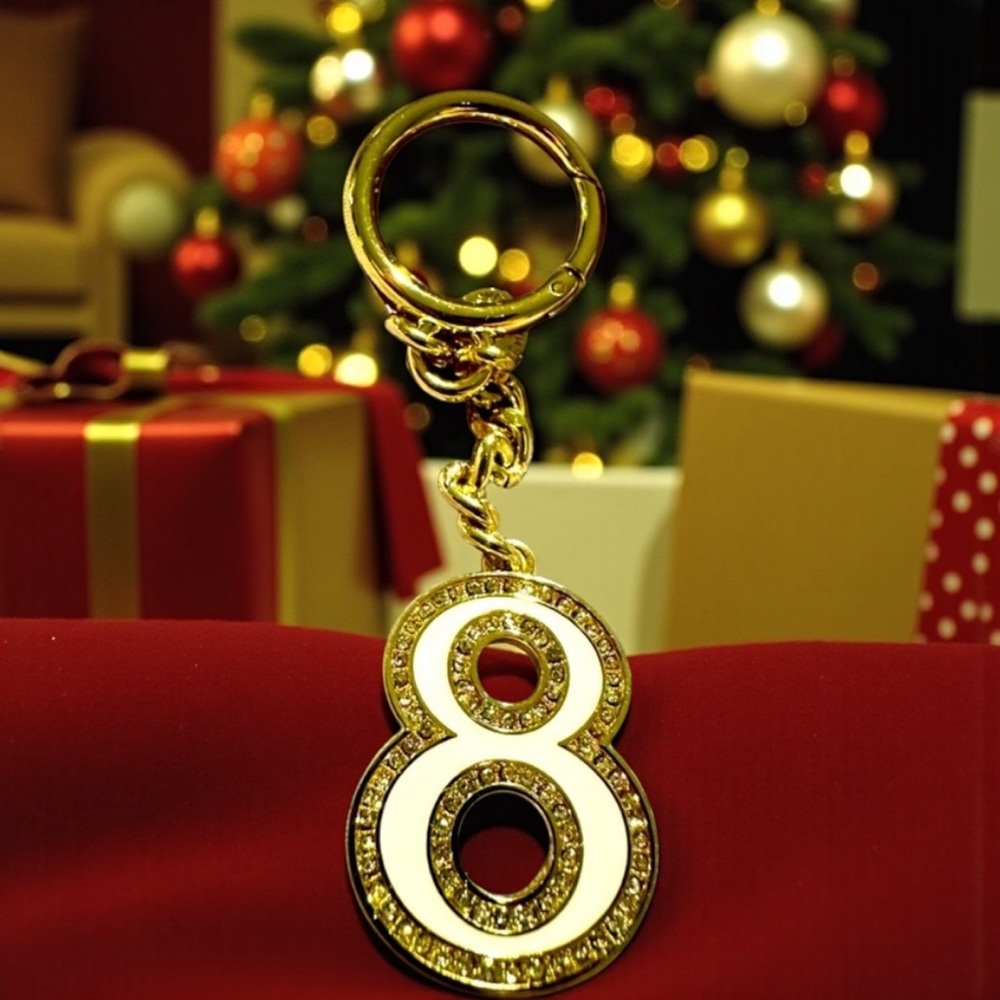 Not for Sale un bundle MICHAEL KORS Keychain - Bag Charm LUCKY 8 in White Enamel